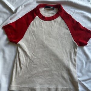 Brandy Melville Red and Cream Short Sleeve Tee